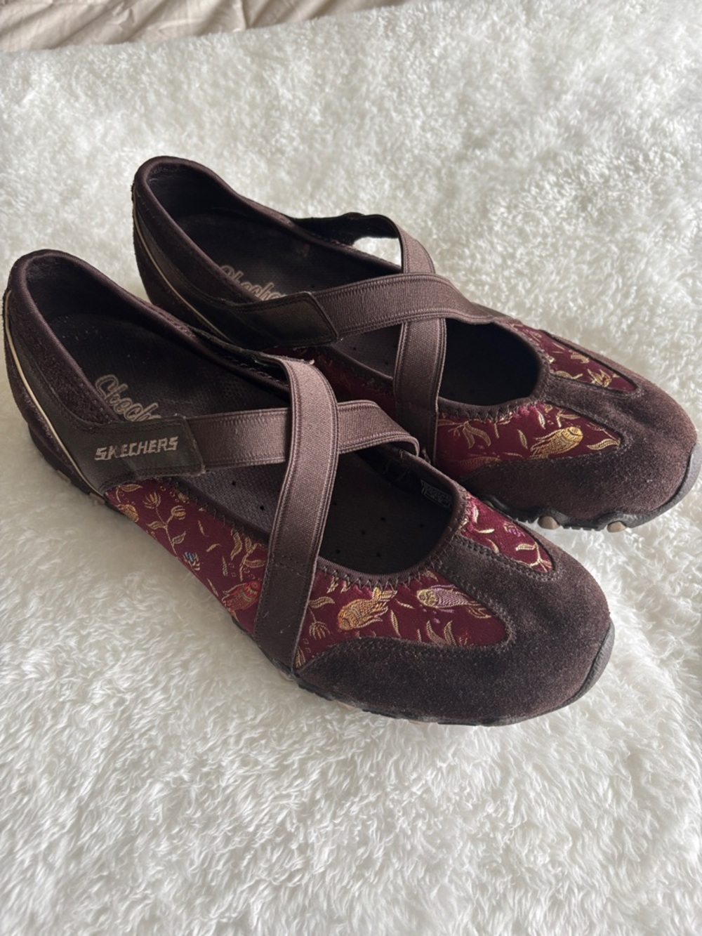 Skechers Women's Brown & Burgundy Cross-Strap Mary Jane Flats